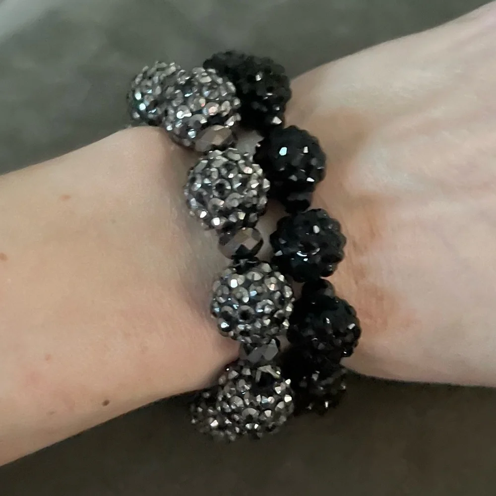 2 bracelet set 1 black 1 dark silver